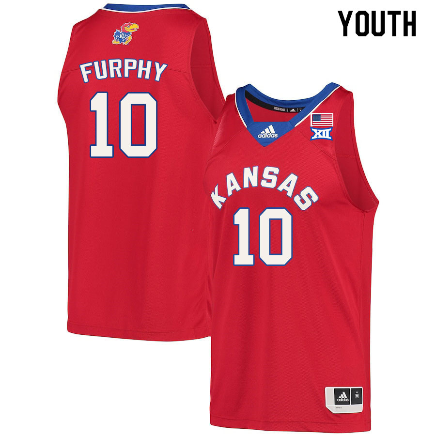 Youth #10 Johnny Furphy Kansas Jayhawks College Basketball Jerseys Stitched Sale-Red